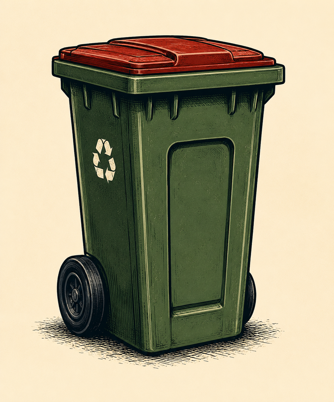 140L red lid wheelie bin