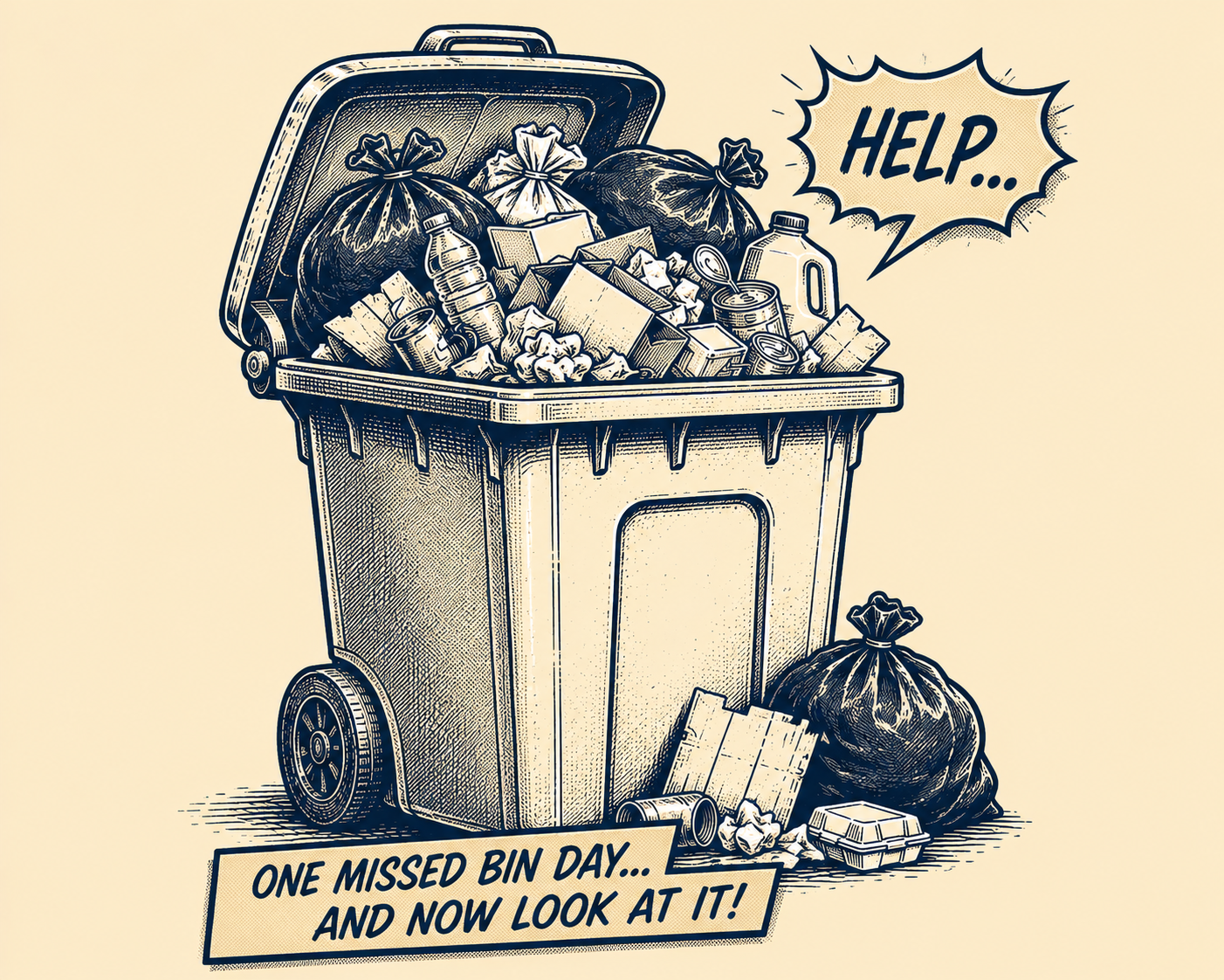 Overflowing wheelie bin